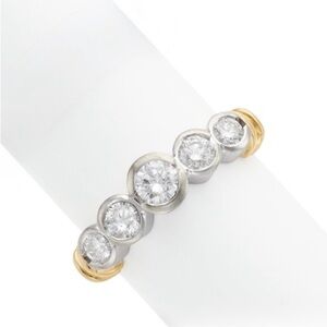 Natural Diamond Five Stone White and Yellow Gold Ring 18k